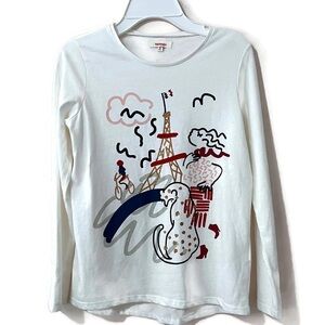 Catimini Girl's Paris Cat Whimsy Eiffel Glitter Size 10 White T-Shirt Cotton EUC